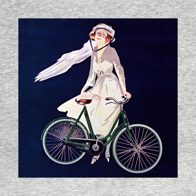 Woman in White Dress with Bicycle 1912 France by rocketshipretro